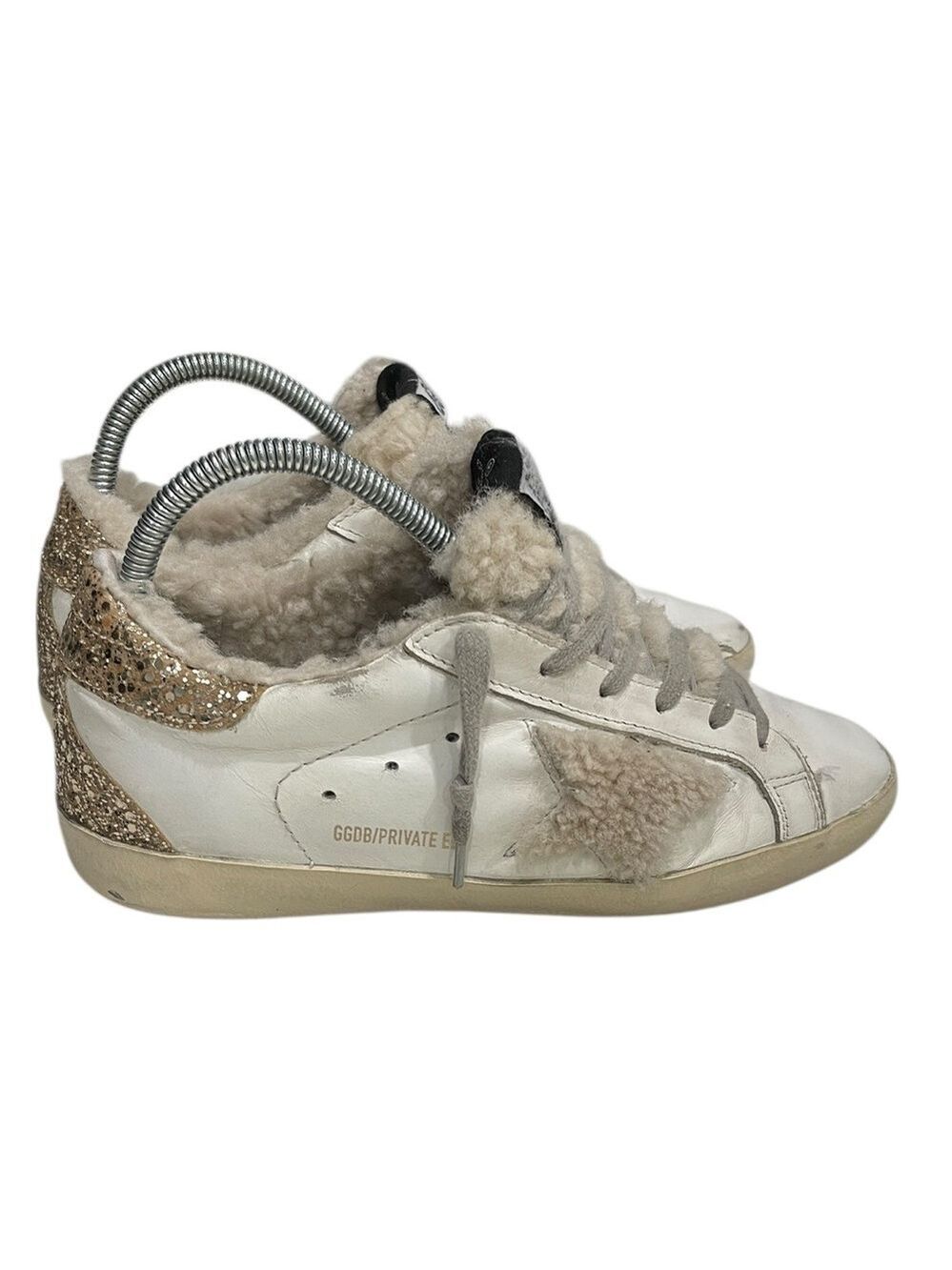 Golden Goose Super-Star Private EDT Sherpa Lined Sneaker White Gold SZ 8 38